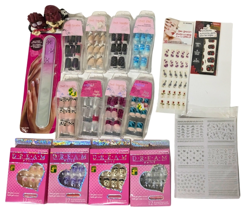 New Artificial Nail Sets & Nail Stickers + 2 Vintage California Raisins Figures 2.25" Tall