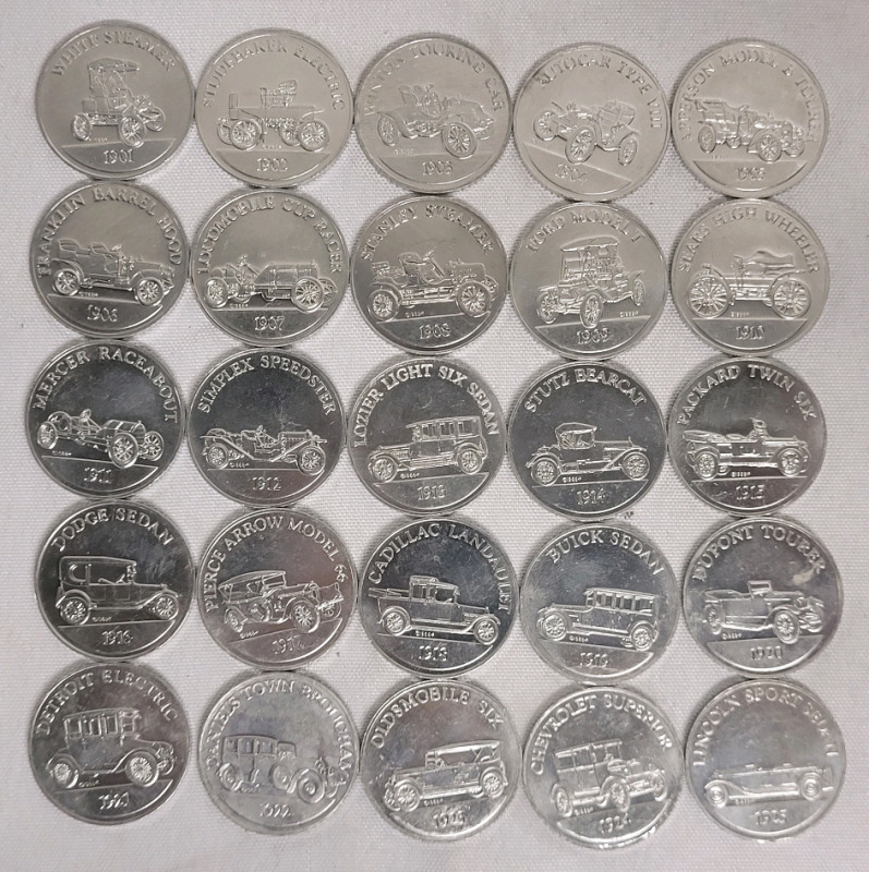 Vintage 1969 SUNCO / DX Antique Car Coin Collection Series 1 , Complete Set of 25