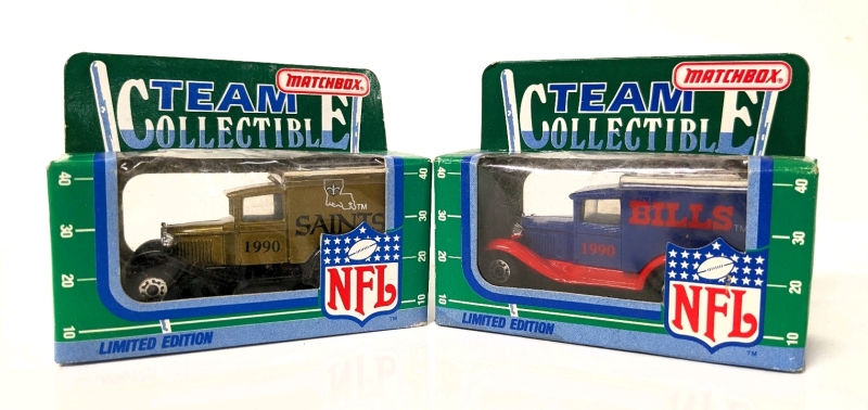 2 Vintage Limited Edition 1990 MATCHBOX NFL Football Team Collectible Trucks : New Orleans Saints + Buffalo Bills