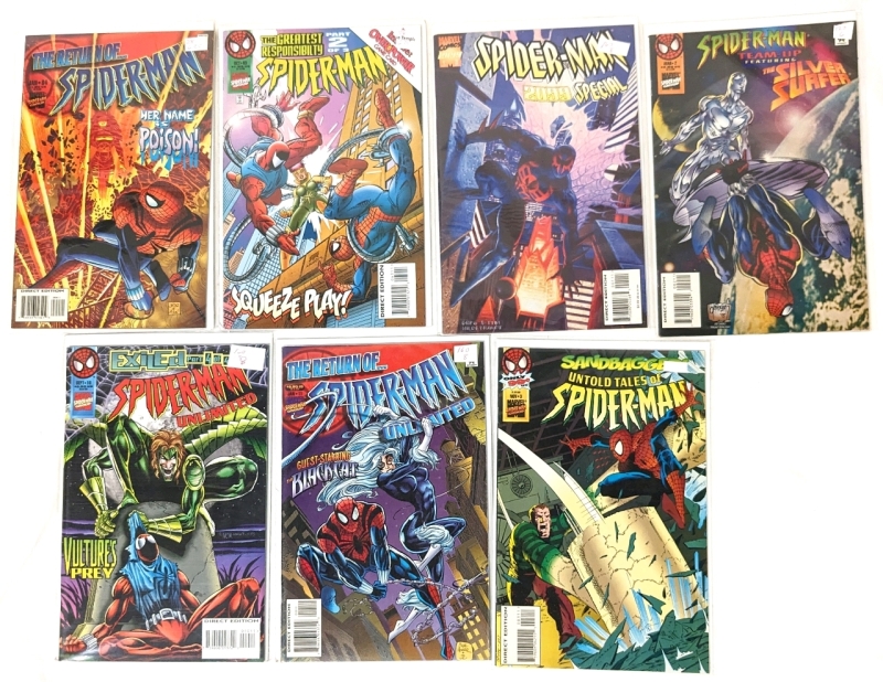 7 SPIDER-MAN Direct Edition Comics : Bagged & Boarded