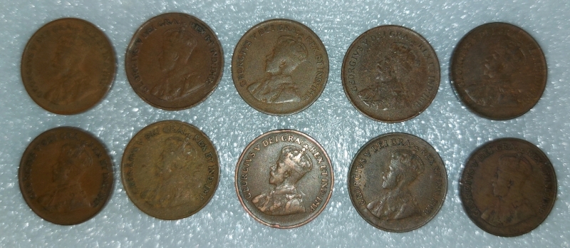 Canadian King George V Small Cents Lot Of 10 1920-1936