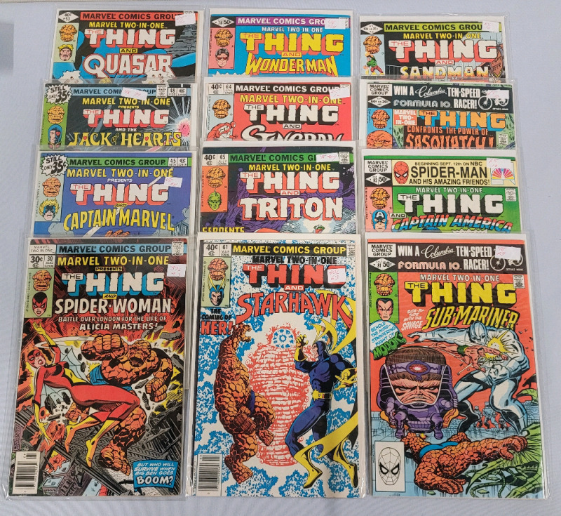 Vintage Marvel Comics Marvel Two-In-One ' The Thing and Super Hero . 12 Comic Books