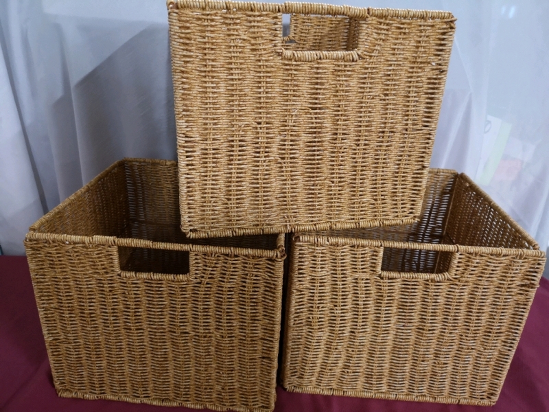 3 New Wicker/Rattan Storage Baskets - Foldable