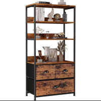 New Furologee 4-Tier Bookshelf with 3 Drawers 22.8&rdquo;x46.6&rdquo;