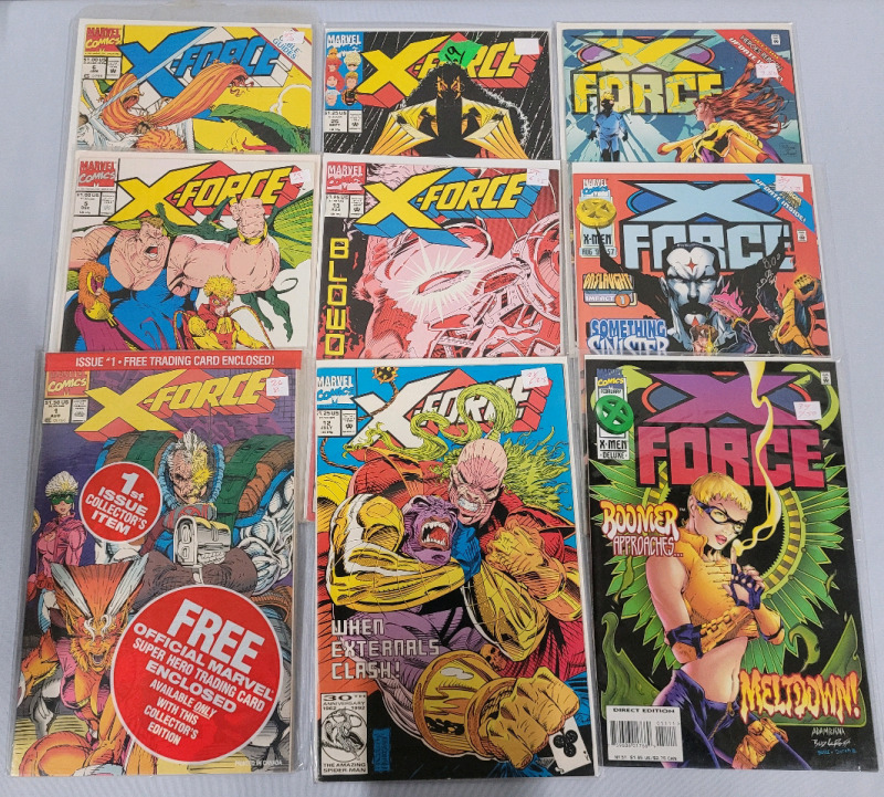 Marvel Comics X-Force Comic Lot . Nine (9) Comic Books . Includes Issue #1