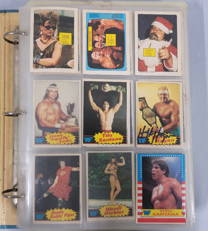 Vintage '85 & '87 WWF Wrestling Trading Cards in Binder . Signed HOGAN Card