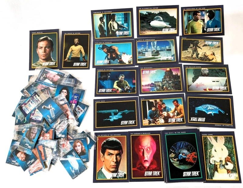 44 Vintage Classic STAR TREK Trading Cards and Star Trek x Sealed Vintage Hostess Frito Lay Chips Mini Cards