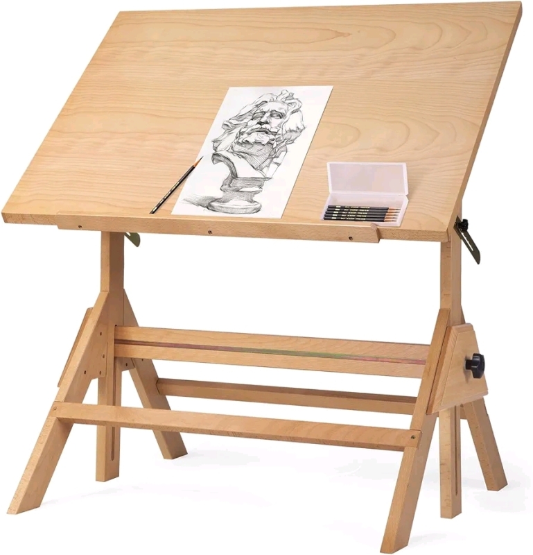 New - 35"×24" Beech Wood Drafting Table , Adjustable Height & Angle