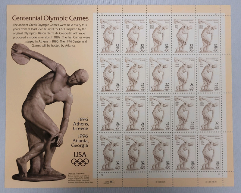 1995 US Postal ' Centennial Olympic Games ' Stamp Sheet , 32 Cent Stamps