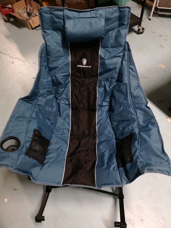 Like New Dowinx Oversized Rocking Camping Chair, Fully Padded with Side Pocket and Carry Bag, Support 300 lbs, Blue