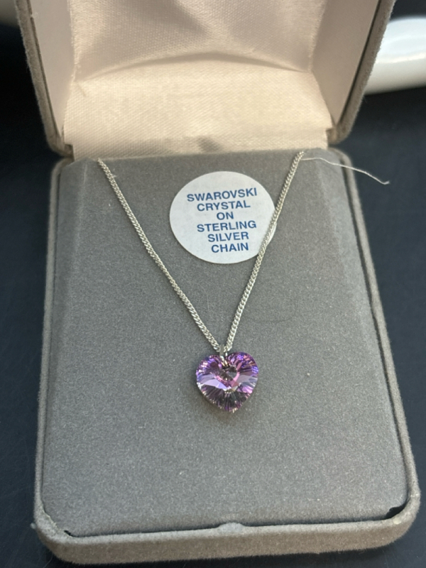 Purple Heart Swarovski Crystal Sterling Chain Necklace