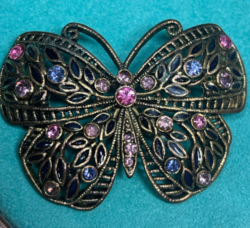 Vintage Filigree Rhinestone Butterfly Brooch