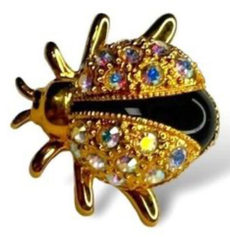 BUTLER Rhinestone Lady Bug Brooch Vintage Signed