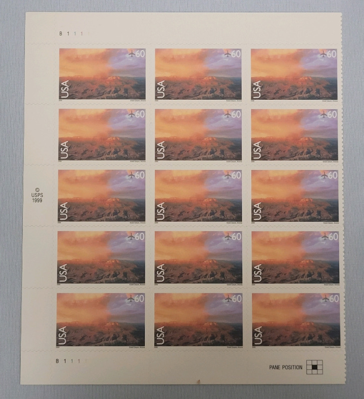 1999 US Postal ' Grand Canyon ' Stamp Sheet , 60 Cent Stamps