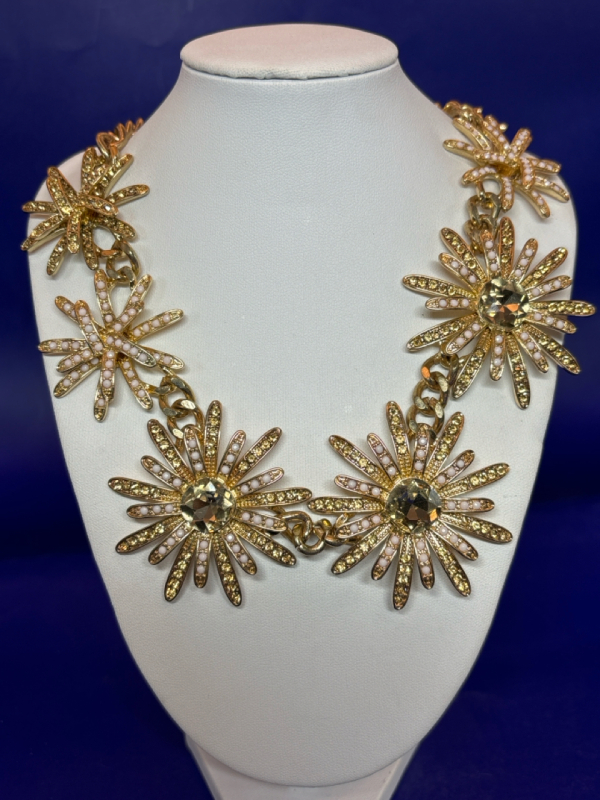 Rhinestone 6 Statement Tiered Flower Necklace