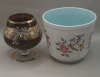 Vintage Salt Dip with Pepperette and Spoon James Kent 5.5" Planter Amethyst Glass Vase with Gilding and Flowers Italian Porcelain Figurine of a Girl with Fur Muff Signed by Artist - 2