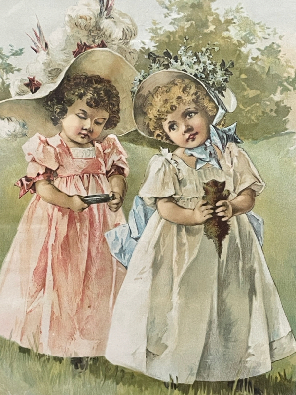 Antique print Children with Kitten