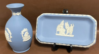 Wedgwood Blue Jasper 6&rdquo; dish and 5&rdquo; vase