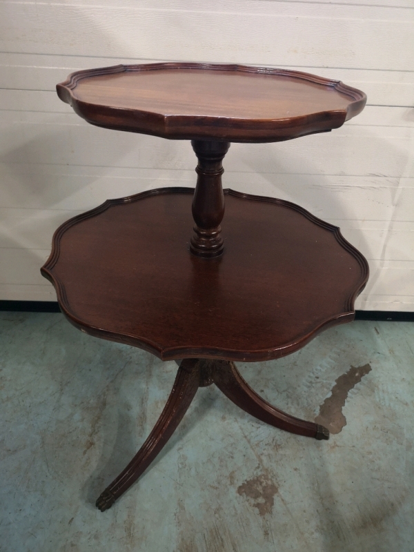 Vintage 1950 Pie Crust 2 Tier Table with Claw Feet