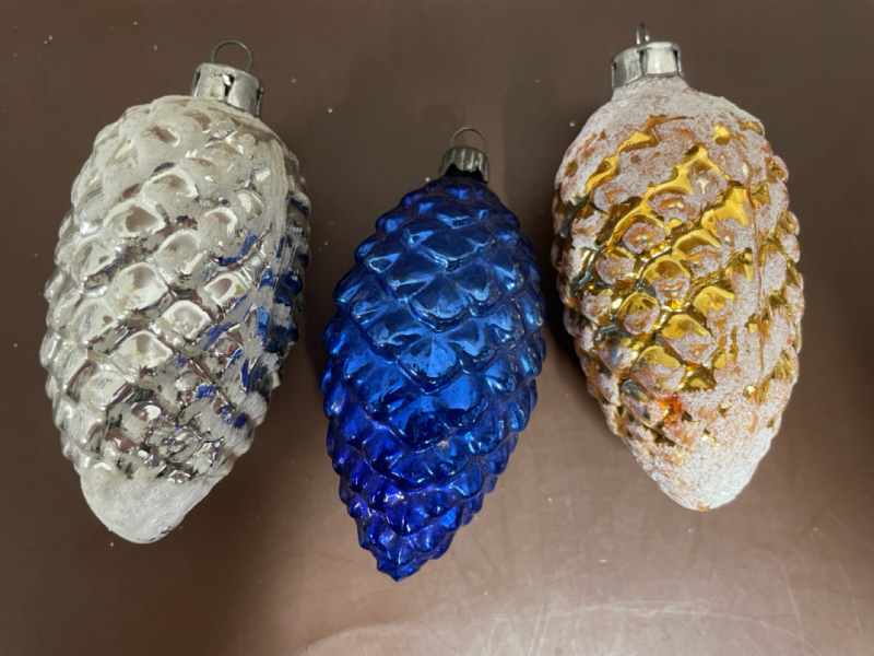 3 vintage glass pinecone ornaments