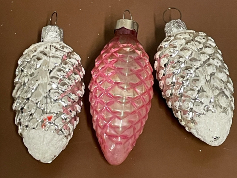 3 glass pinecone ornaments