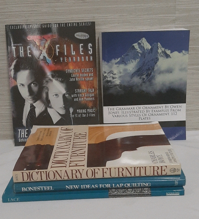 Vintage Books and A Magazine on Quilting Furniture Etc and a X-Files Yearbook