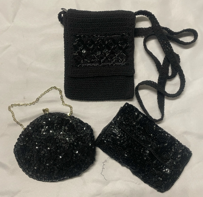 3 antique black purses