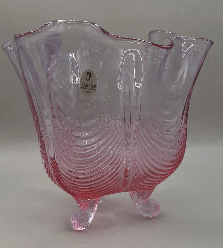 Vintage Fenton 3 Footed 6" Cranberry Glass Vase with Draped Decoration