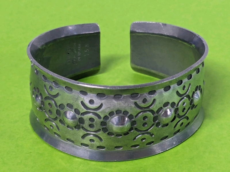 Vintage Modernist Jorgen Jensen Pewter Cuff Bracelet 1.2" Wide