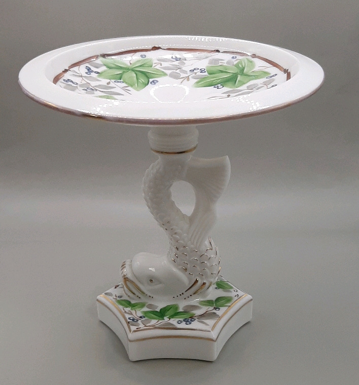 Vintage 7 5" Hand Painted Milk Glass Pedestal Dish with Fish Stem