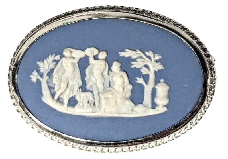 Wedgwood England Blue Jasperware & Sterling Brooch 1 5" x 1.2"