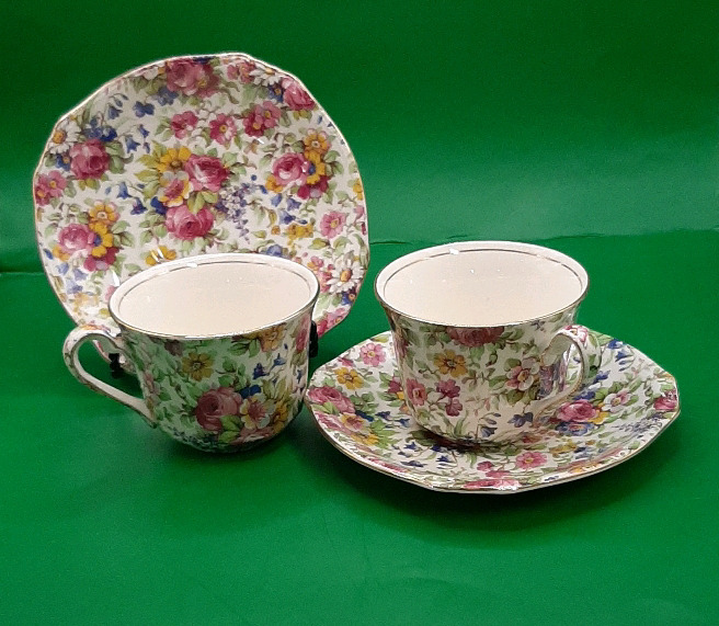 Vintage 2 Royal Winton Summertime Chintz Cups and Saucers Some flea bites present One cup does not ring true