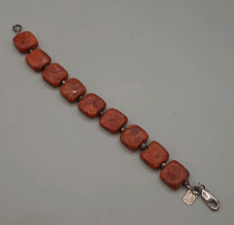 Vintage 6" Coral Bracelet with Sterling Silver Clasp