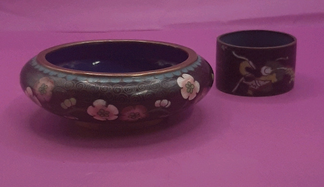 Antique Chinese Cloissone Napkin Ring and 3.75" Bowl