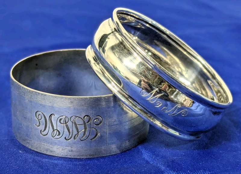 2 Sterling Silver Napkin Rings 1.6" - 1.75" Diameter