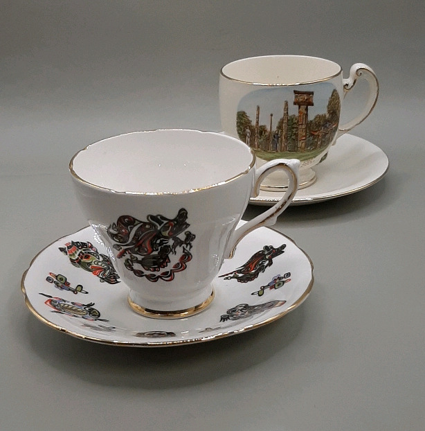 Vintage Cup & Saucer First Nation's Totem Poles in Thunderbird Park Royal Winton Teacup & Saucer with Northwest Coast Design