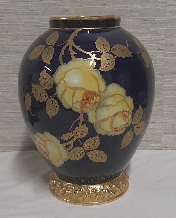 Vintage 11" Rosenthal Cobalt and Gold Vase with Flowers