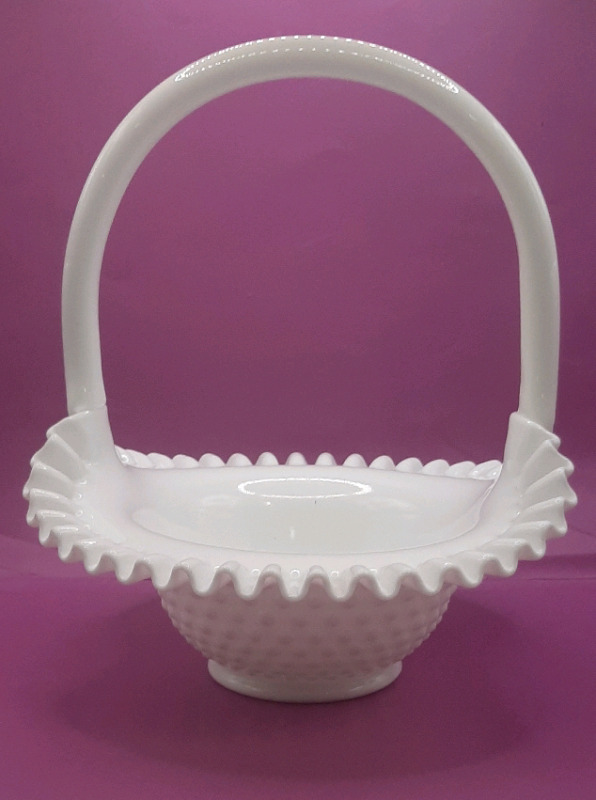 Vintage 10.5" Fenton Hobnail Milk Glass Basket