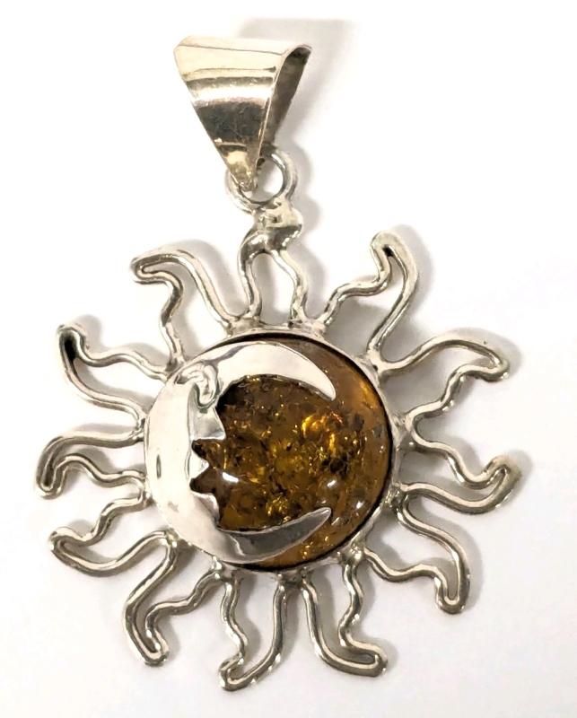 925 Sterling Silver + Amber Sun & Moon Pendant