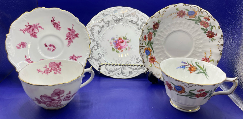 Royal Crown Derby tea cup and saucer and bread butter plate , Coalport England tea cup and saucer