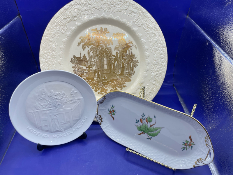 Porcelain plate and handled dish and masons England plate *Largest plate 11”