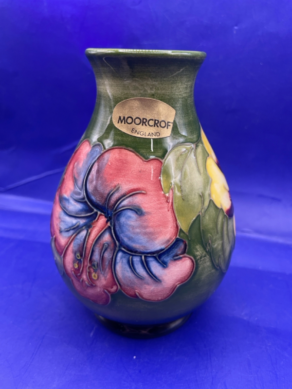 Moorcroft hibiscus vase-6” tall 2” wide