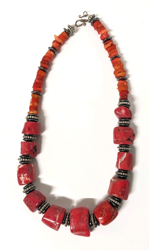 Chunky Red Coral Statement Necklace 21" Long