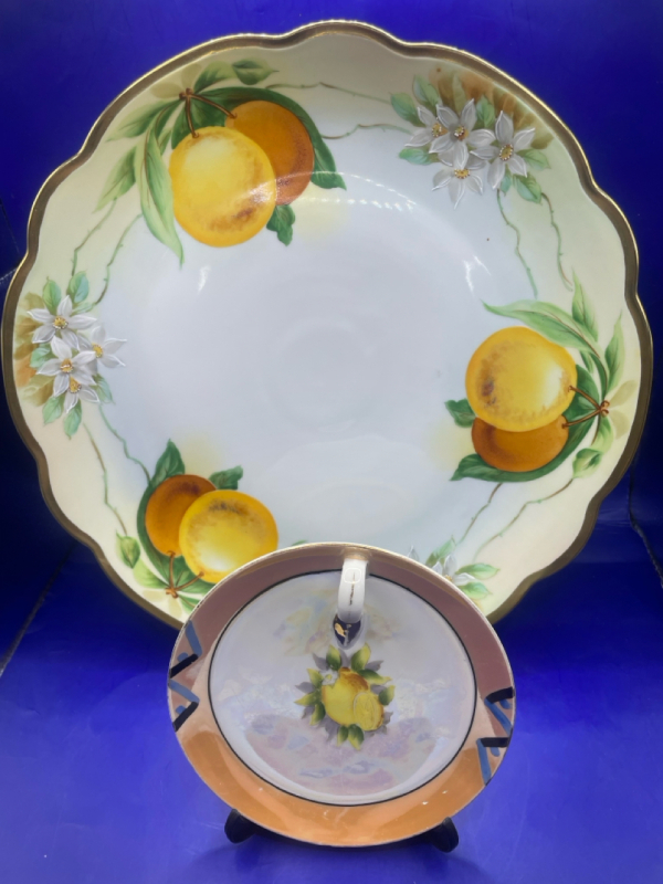 Antique porcelain charger and vintage lemon dish