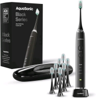 New AquaSonic Black Series Ultra Whitening Toothbrush. 8 Brush Heads & Travel Case