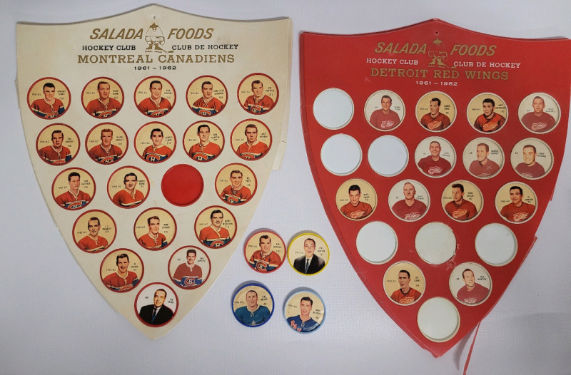 Vintage 1961-62 Salada Foods NHL Hockey Shields with Coins . 36 Coins & Two (2) Shields