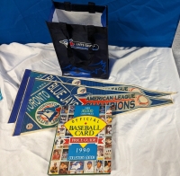 Baseball Lot - 2 Pennants (30.5" long), Card Price book, Blue Jays Bag.