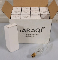 New - Haraqi 40W CA10 B10 Flame Tip Clear Light Bulbs . 12 Pack