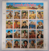 1993 US Postal ' Legends of the West ' Stamp Sheet , 29 Cent Stamps