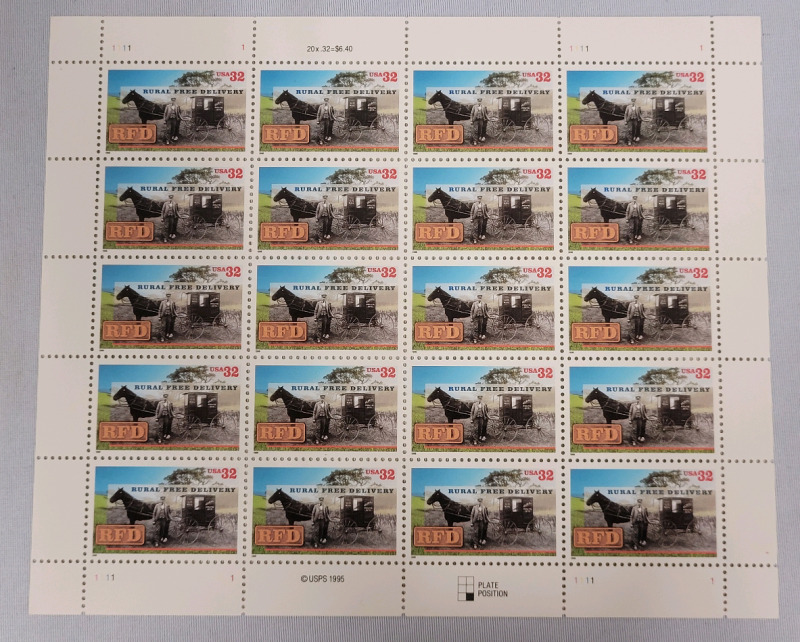 1995 US Postal ' RFD : Rural Free Delivery ' Stamp Sheet , 32 Cent Stamps